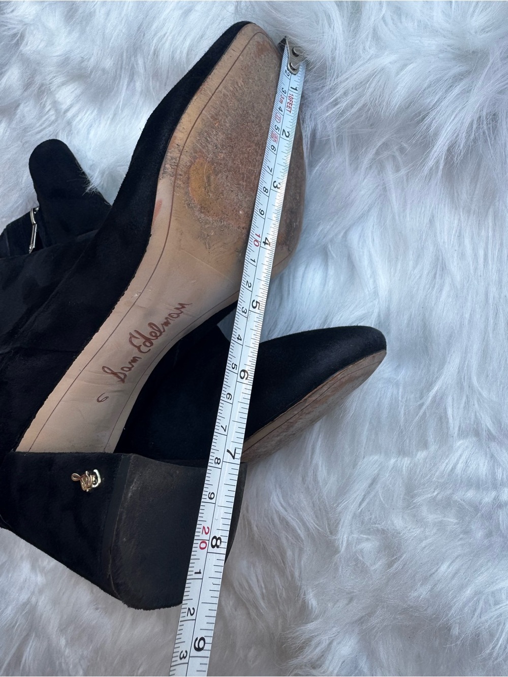 Sam Edelman Women’s Black Suede Ankle Block Heel Boots Side Zip Square Toe Sz 6 - Picture 12 of 14